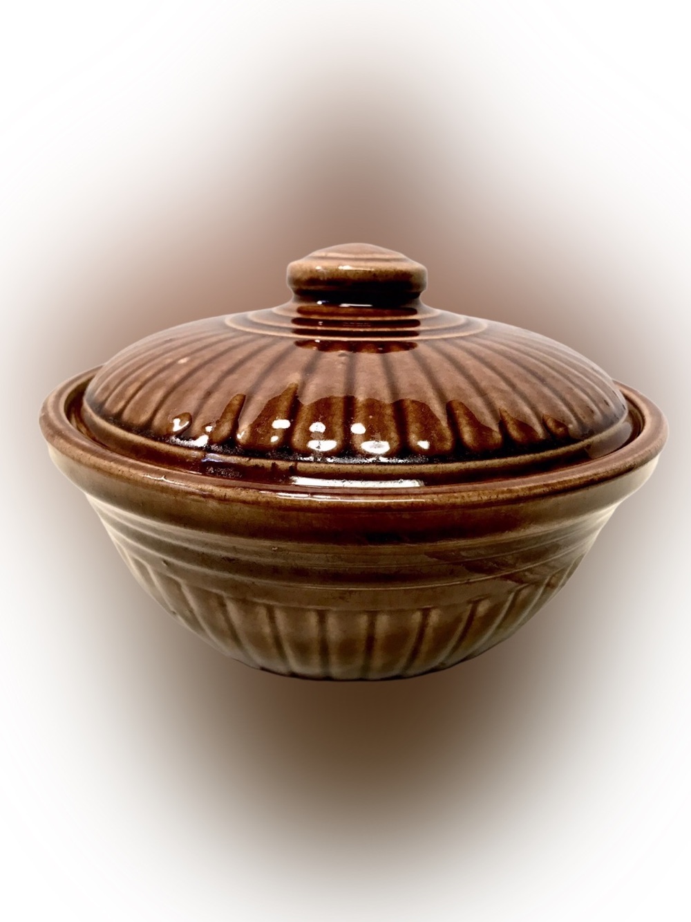 McCoy USA Pottery Vintage 1960’s Brown Glazed Ribbed Covered Casserole Bean Pot